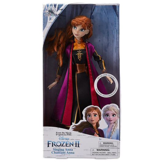 Disney Store Anna singing doll with satin robe, ideal for imaginative Frozen adventures.