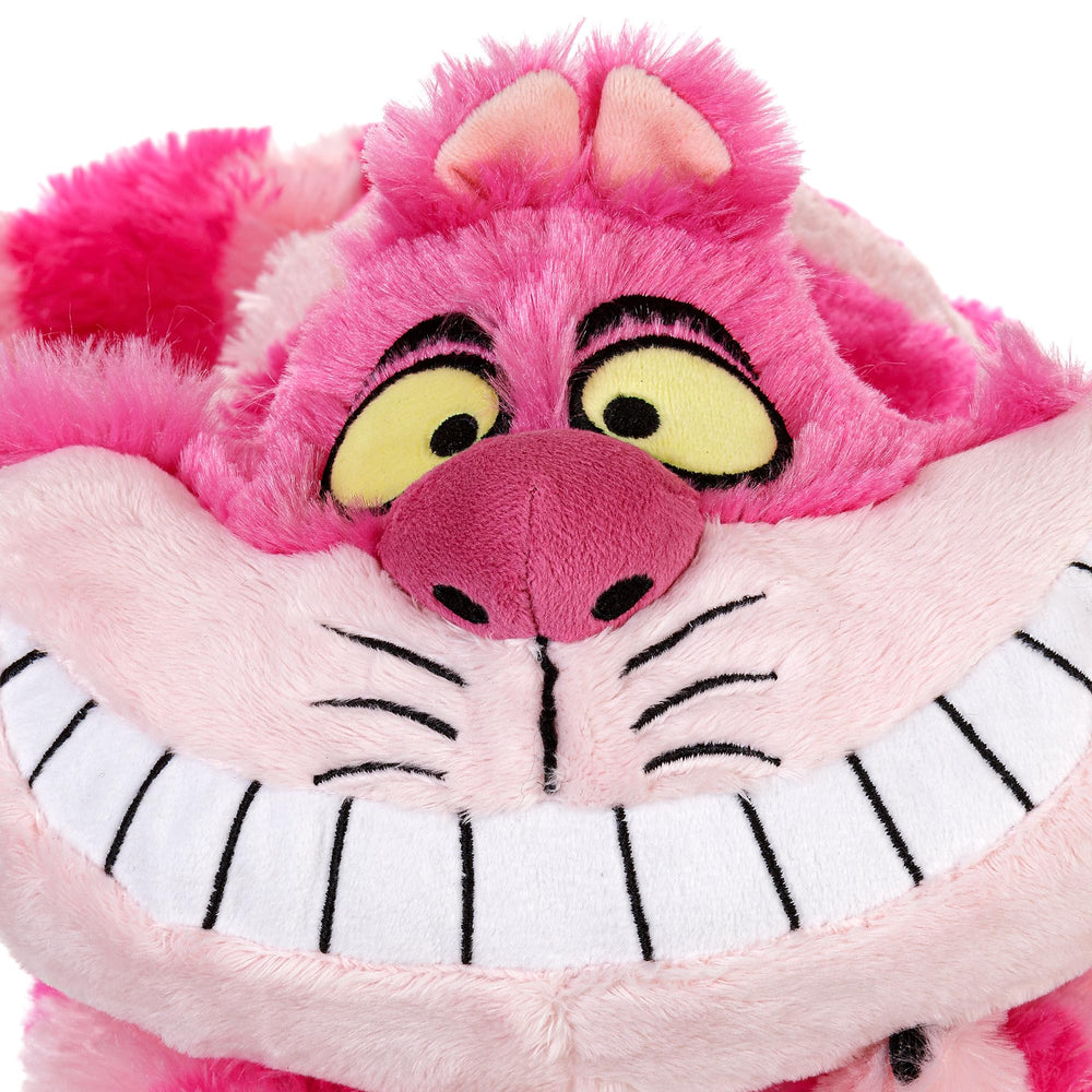 Disney Store Cheshire Cat plush showing padded tail for cozy bedtime snuggles.