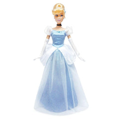 Disney Store Cinderella doll close-up gown detail highlighting shimmering fabric and accessories.