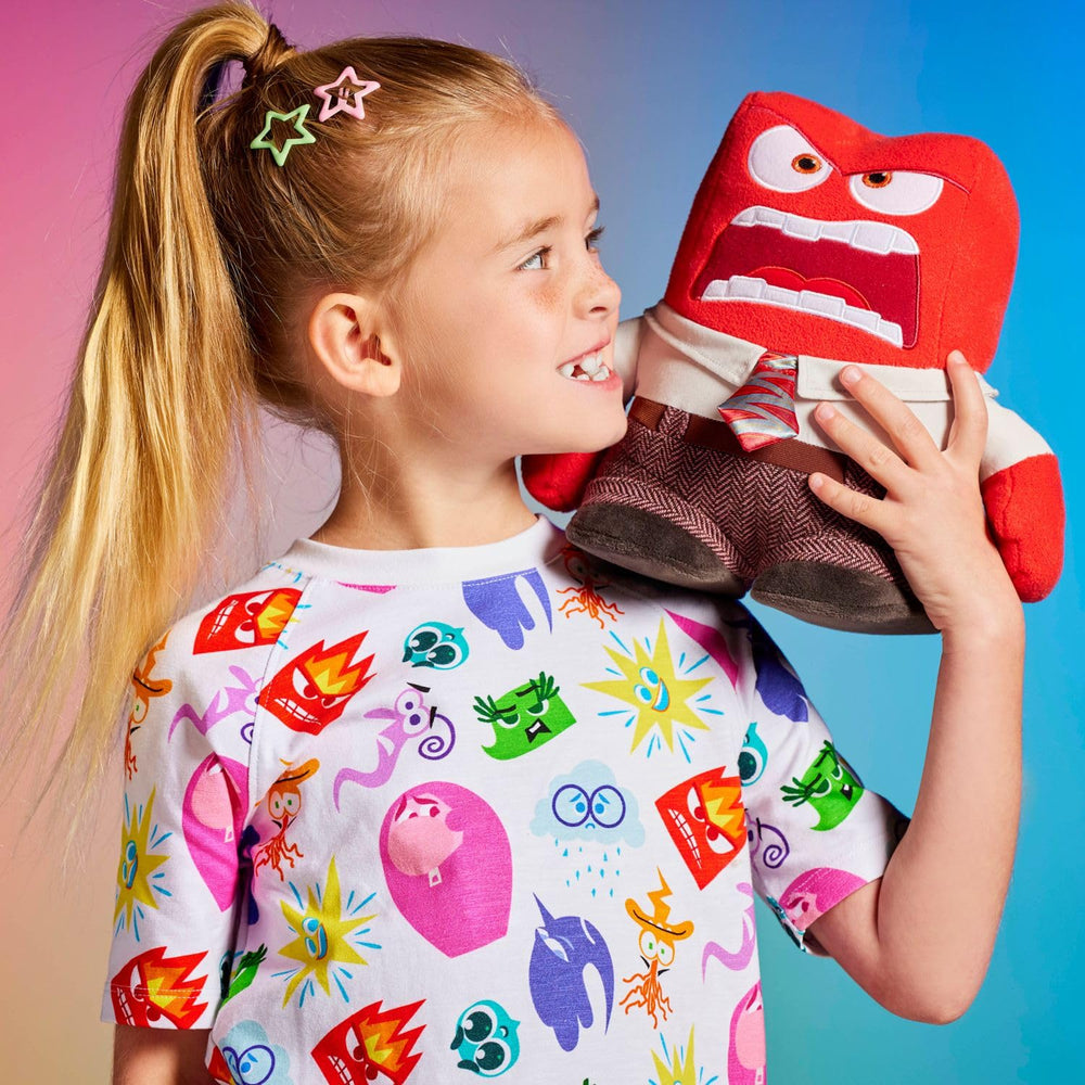 Disney Store Inside Out 2 Anger Plush featuring embroidered facial features for lasting charm