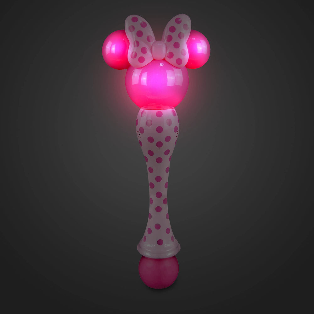 Disney Store Minnie Mouse bubble wand in action delivering sparkling bubbles for celebrations.