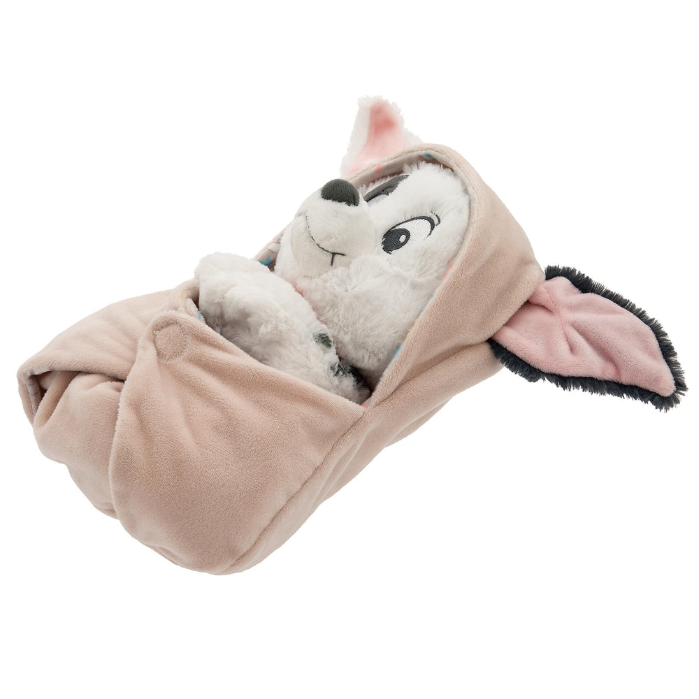 Removable velour swaddle showing Patch print on one side