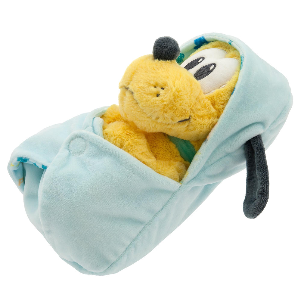 Disney Store Pluto plush swaddle side presents Pluto print and solid color.