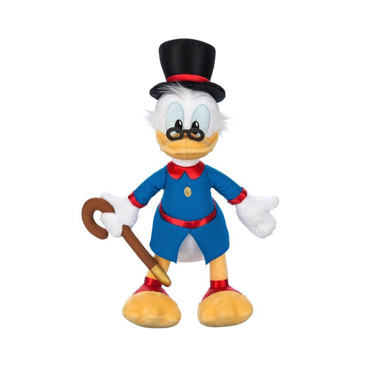 Disney Store Scrooge McDuck plush with satin top hat for timeless display and cuddling.