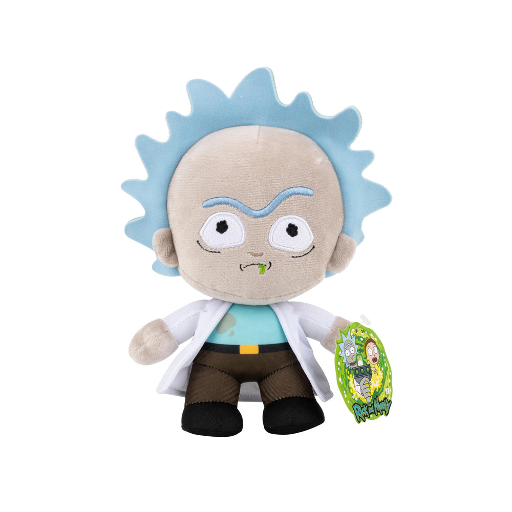 Display-ready Rick Plush from Jazwares for shelves or desks.