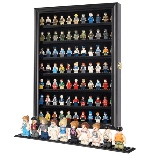 DisplayGifts Minifigure Display Case front view showing dust-free, high-visibility display.