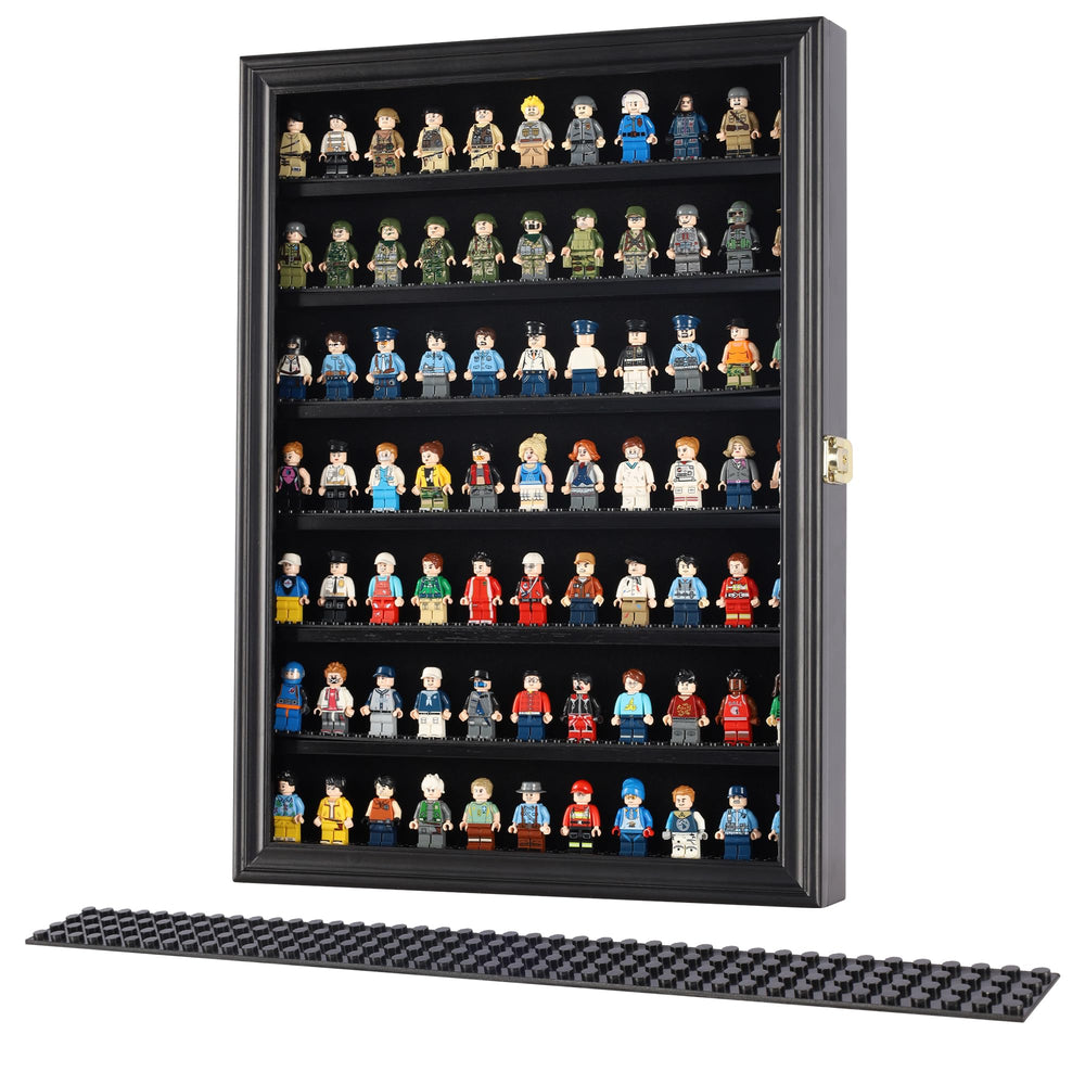 DisplayGifts Minifigure Display Case side view highlighting wall-mount option for space-saving needs.
