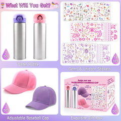 Distasio unicorn water bottle with purple cap and gems for imaginative play.