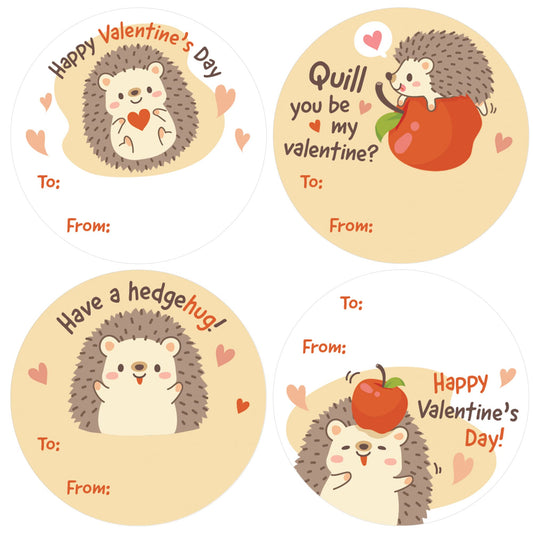 Distinctivs Hedgehog Valentine labels close-up with to/from space for easy tagging.