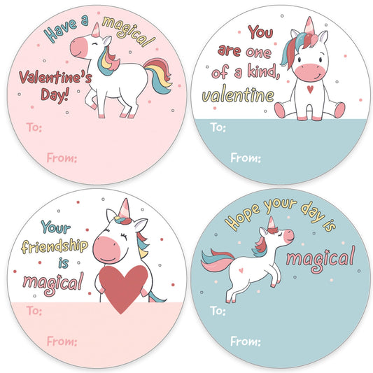 Distinctivs unicorn valentines label design A for easy-to-write gift tags at school parties.