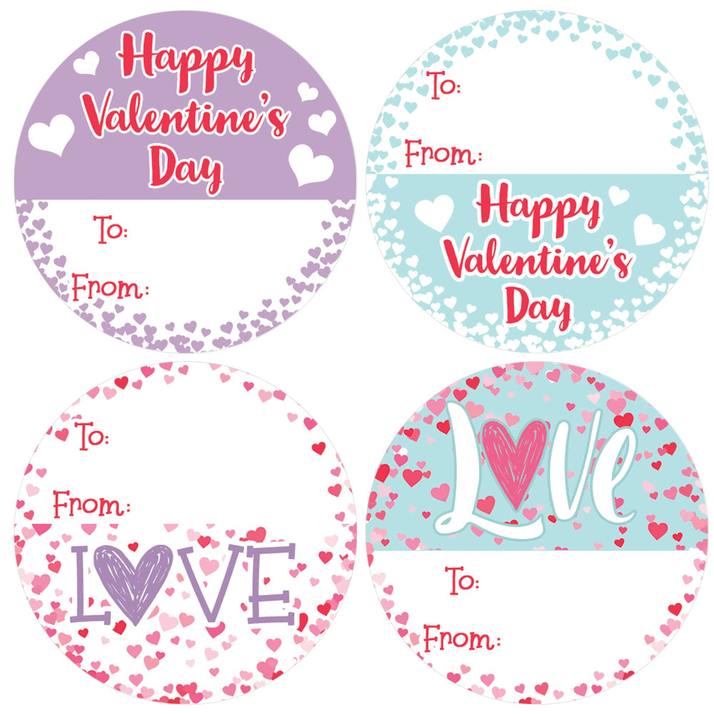 DISTINCTIVS Valentine stickers round pink heart for classroom exchanges and easy to/from labeling