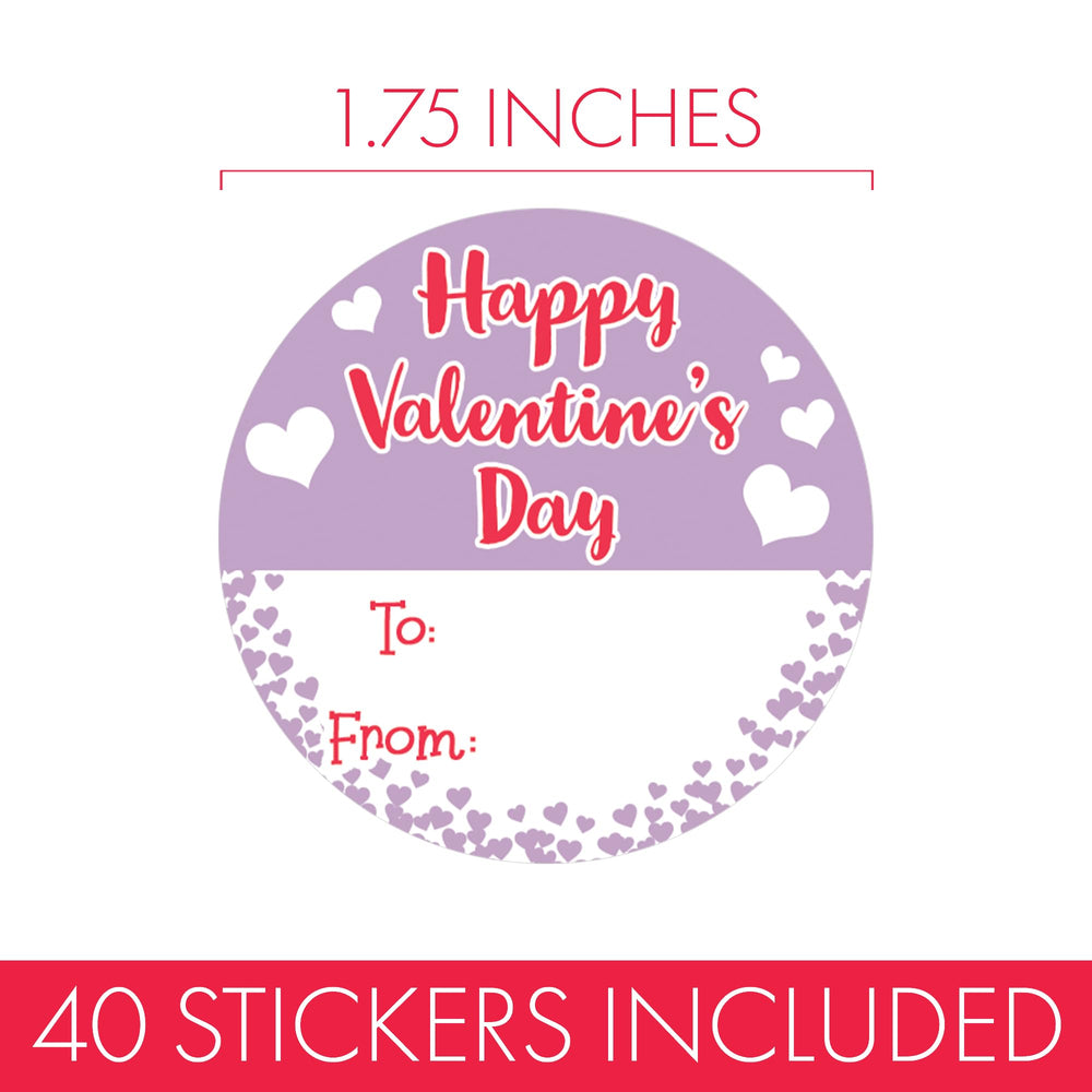 DISTINCTIVS Valentine stickers round purple heart perfect for to & from valentines and backpacks