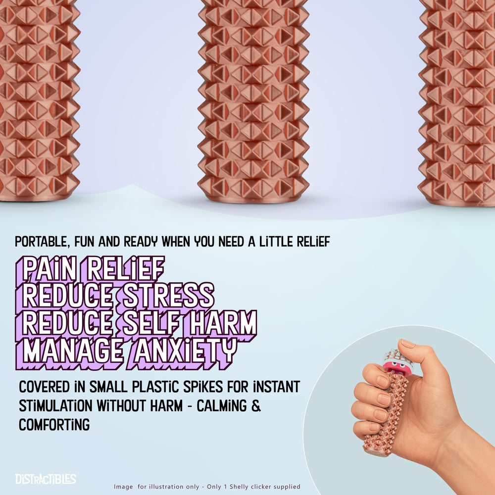 Distractibles Shelly turtle-shaped clicker button for satisfying tactile clicks.