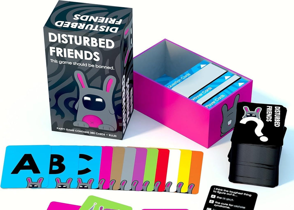 Spread of Disturbed Friends card deck ready for fast, fun game night.