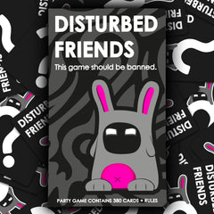 A group around a table playing Disturbed Friends during a lively party.