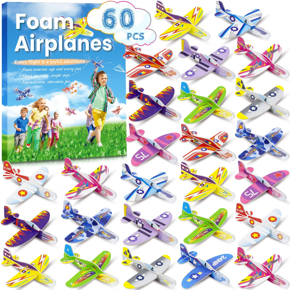 Diteryy 60-pack foam airplanes in mixed colors for group play and sharing.