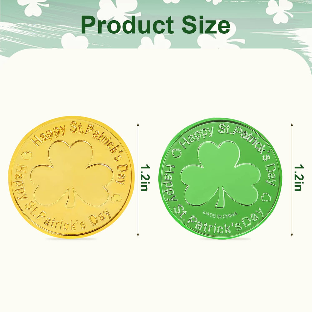 DIYASY Shamrock coin gold front view for sparkling St. Patrick's Day accents.