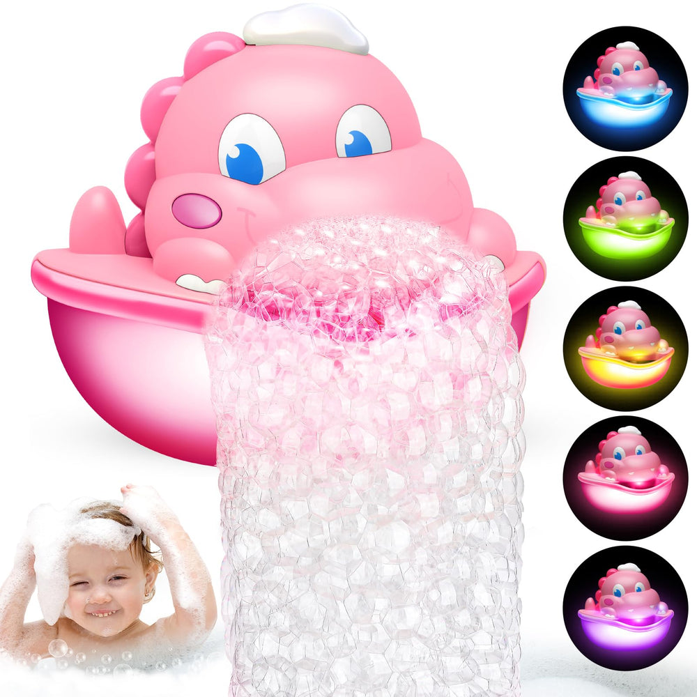 Diyfrety dinosaur bubble machine lights up bath time with colorful bubbles.