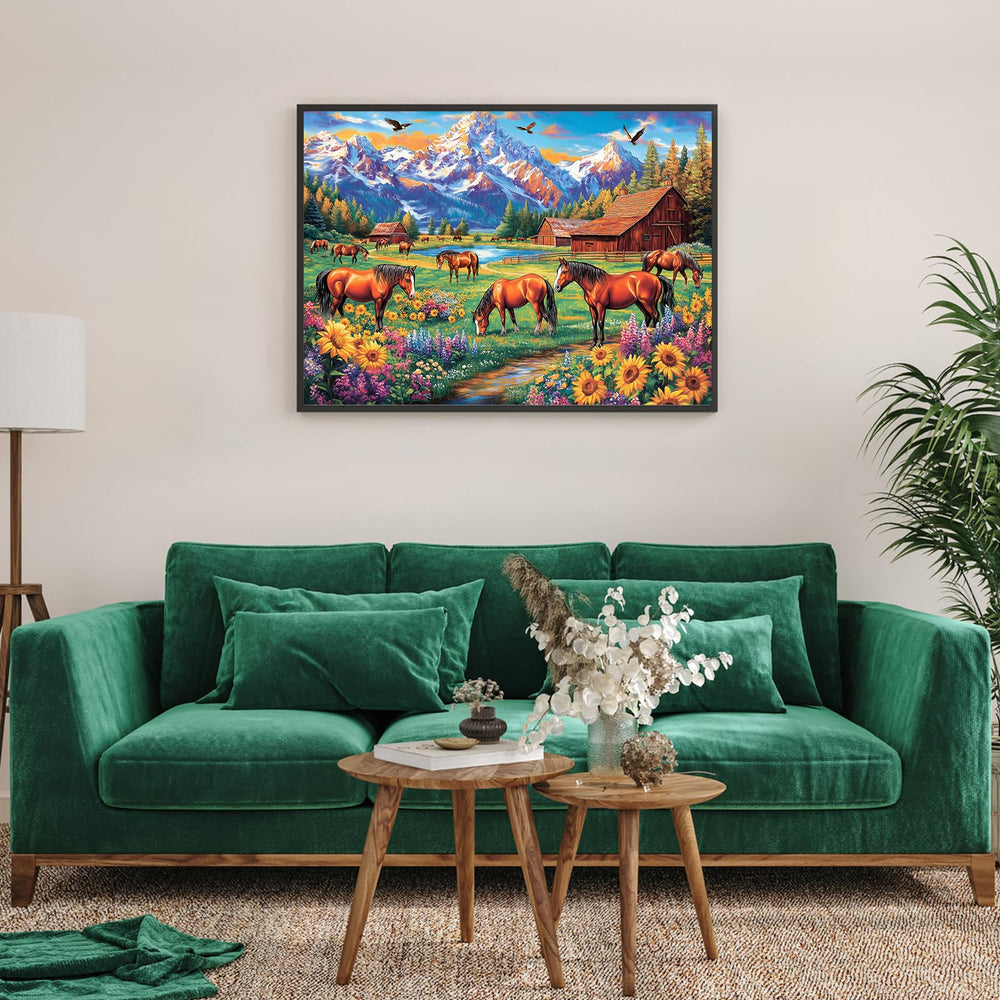 DKijoys Horse Ranch puzzle – eagles soaring above meadow for inspiring view.