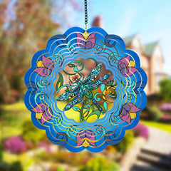 DKJOCKY Dragonfly metal wind spinner front view adds vibrant motion to outdoor decor