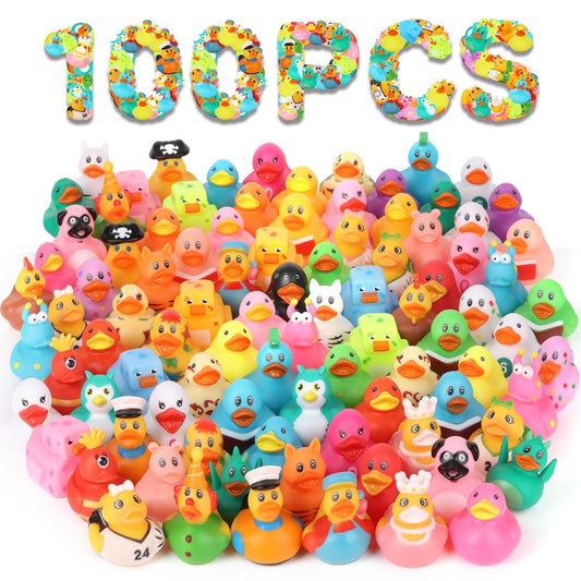 Dmsky 100-pack rubber ducks with assorted designs for bath time fun.