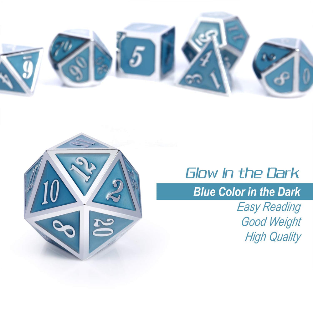 DNDND blue glow D10 die designed for smooth readability.