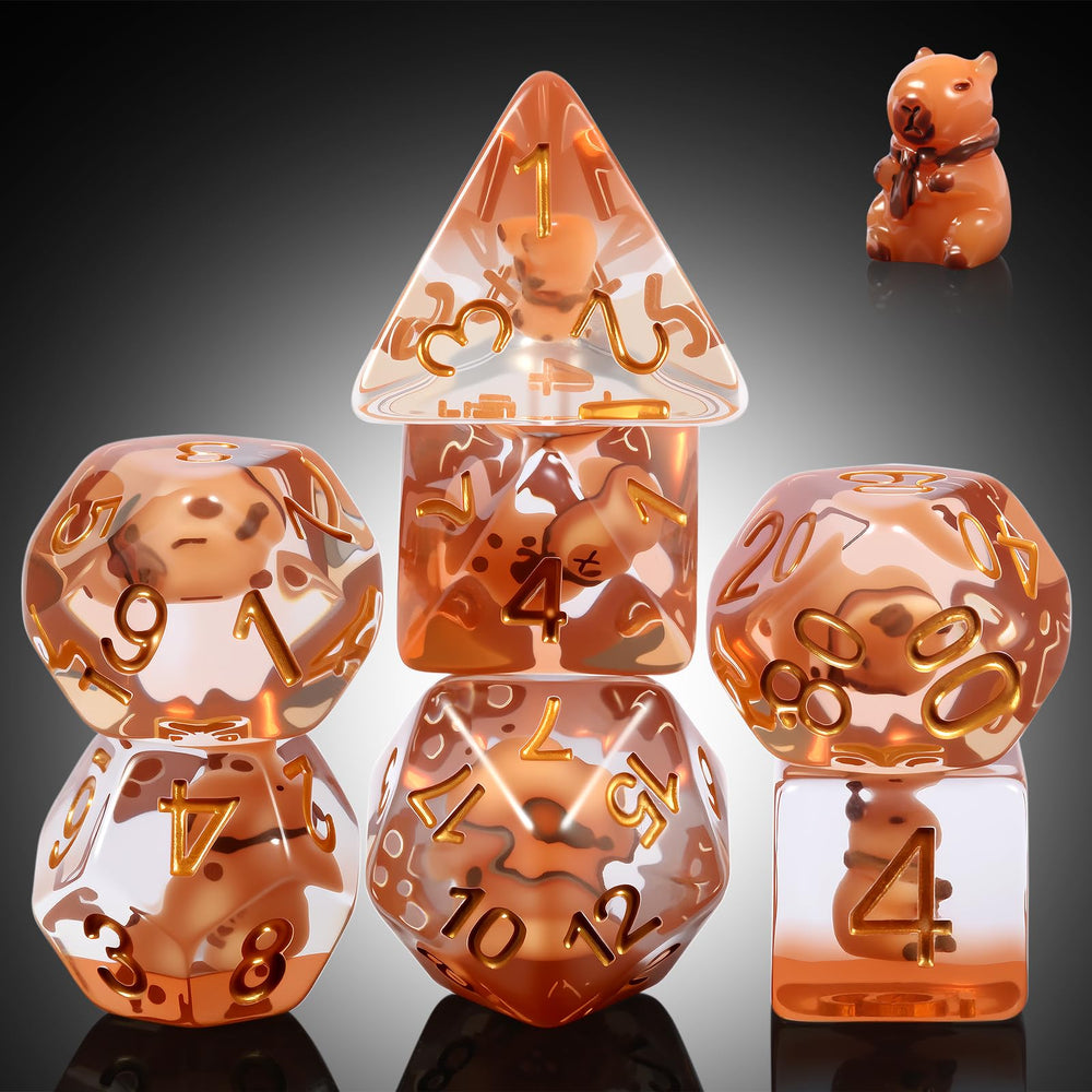 DNDND Capybara D4 inside dice with crystal clarity for quick reads.