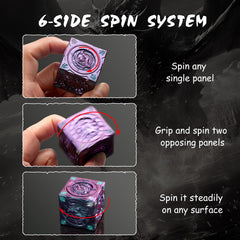 DNDND Couatl face detail on the spinner cube for fantasy aesthetics