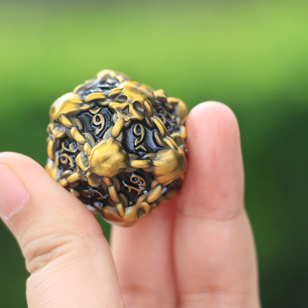DNDWoW 31mm oversized skull D20 front view emphasizes weight and presence.