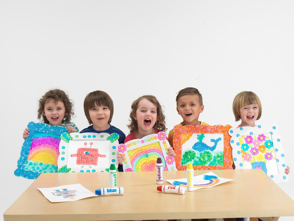 Do A Dot Art! Lime Green marker on paper demonstrates fast-drying, layered color blending