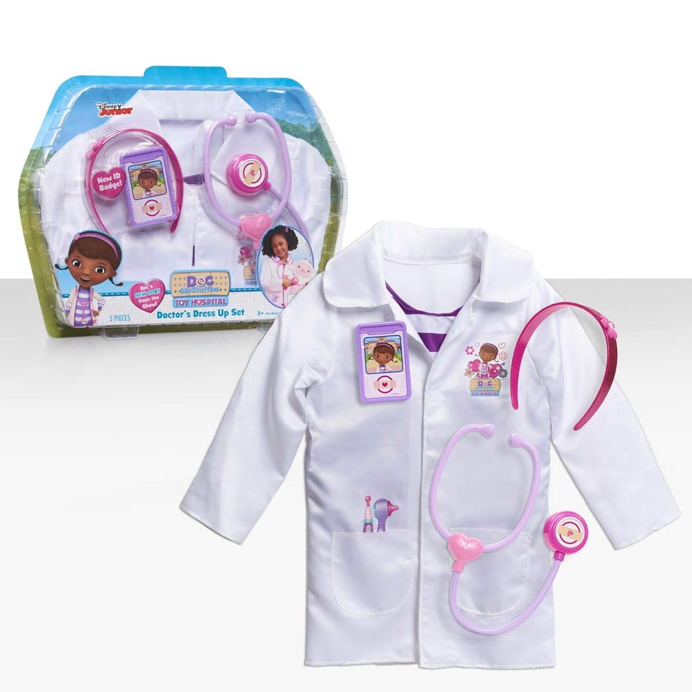 Doc McStuffins Doctor Dress Up Set front view with lab coat and stethoscope encourages imaginative pretend play
