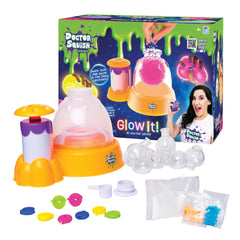 Doctor Squish Neon Squishy Maker Station glows after charging for magical play.