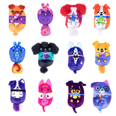 Dogs vs Squirls mystery bag plush closeup, tactile beads and soft fabric details.