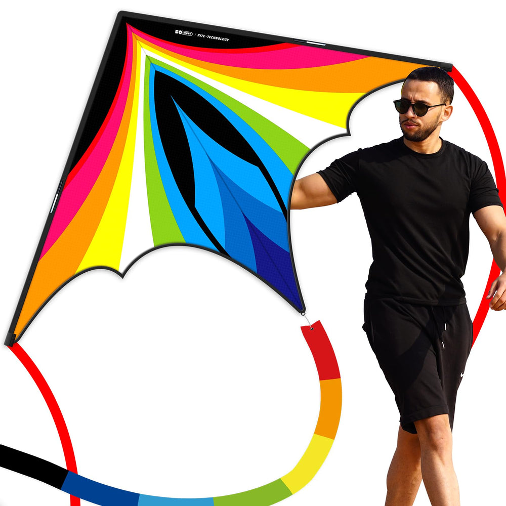 Doinfly triangular kite with rainbow design for easy family fun