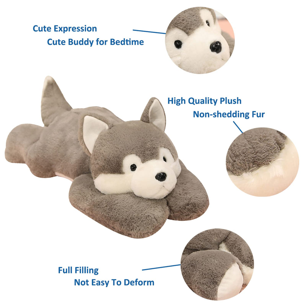 Doireum weighted husky plush 75cm, hugging position, ideal for bedtime comfort