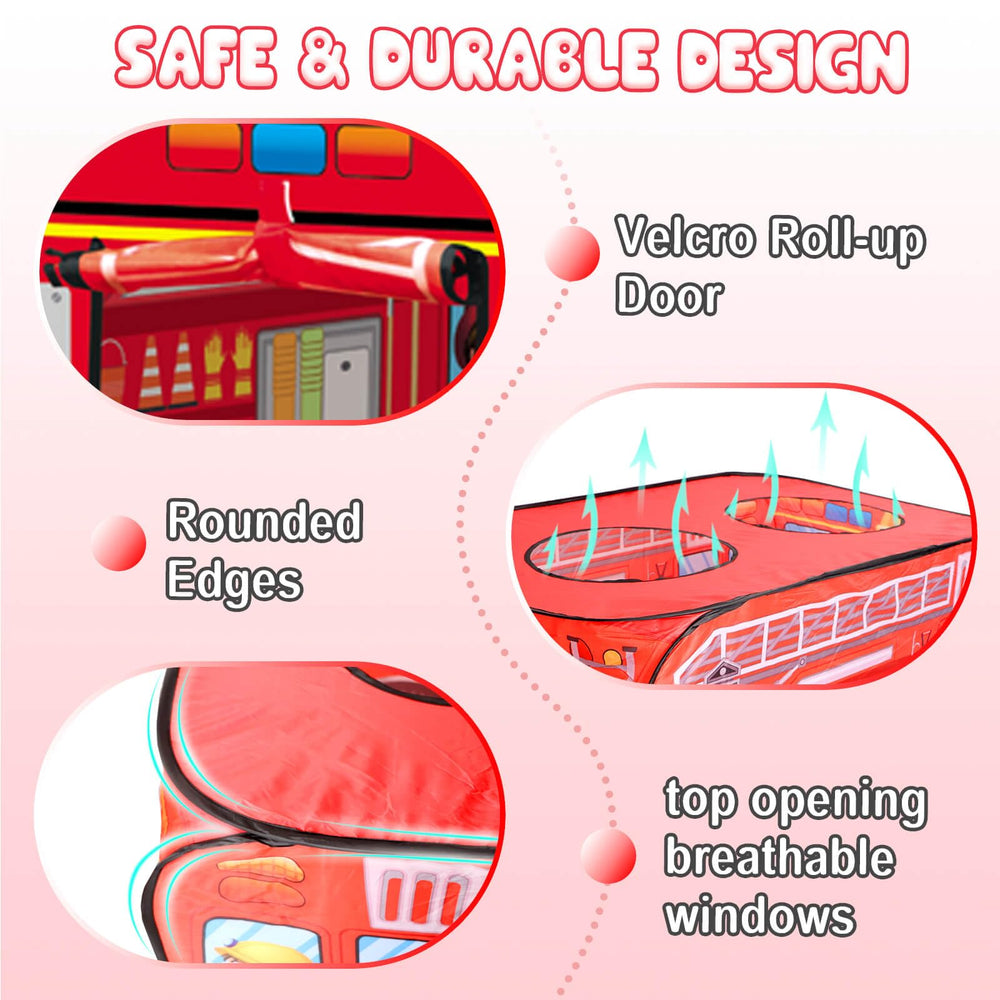 Dolanus Fire Truck Play Tent durable fabric and frame withstand active play.