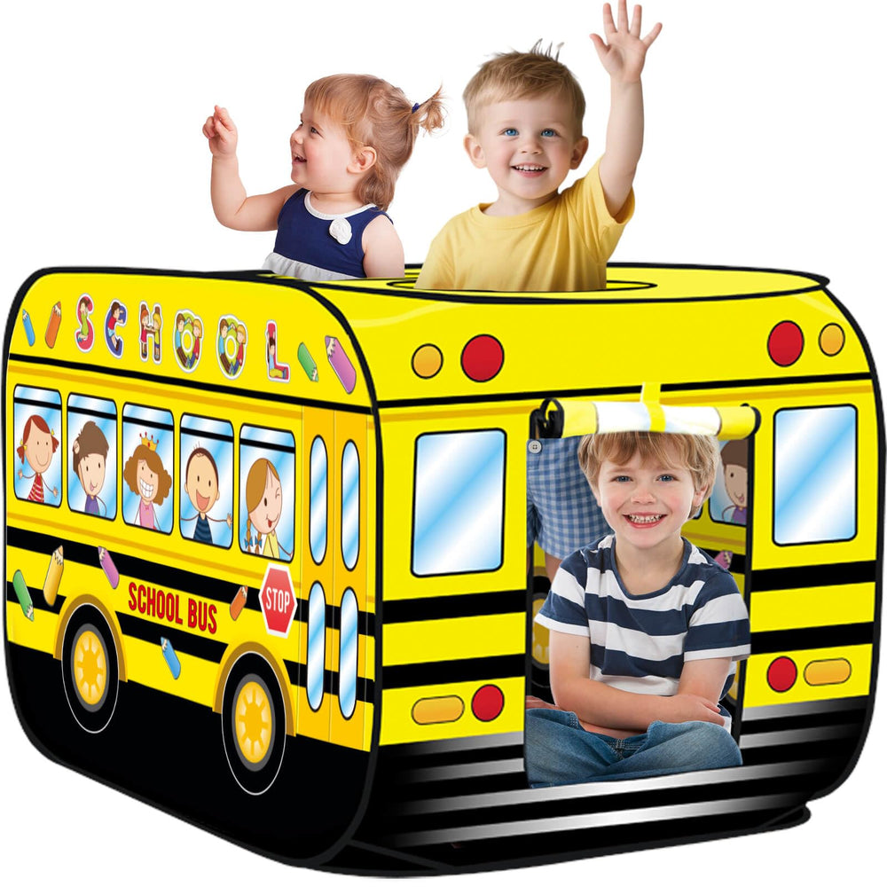 Dolanus School Bus Play Tent in unfolded setup for instant play