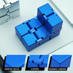Dolasev Infinity Cube blue on desk for creative thinking and concentration.
