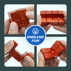 Dolasev metal infinity cube closeup, CNC-rounded edges for comfortable grip