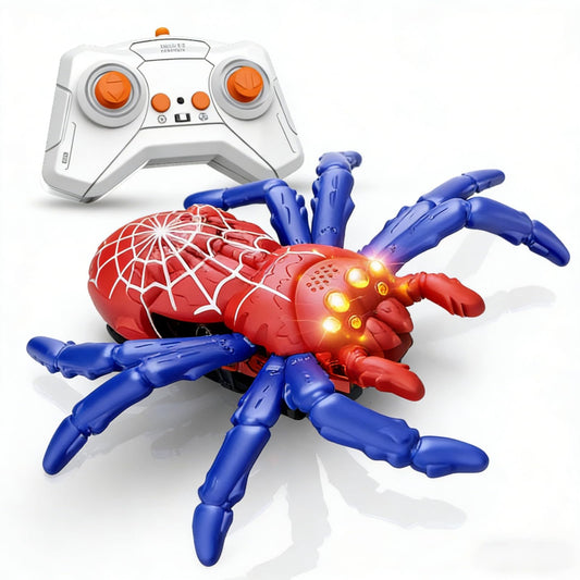DOLGZIS red wall-climbing spider on smooth surface for family fun.