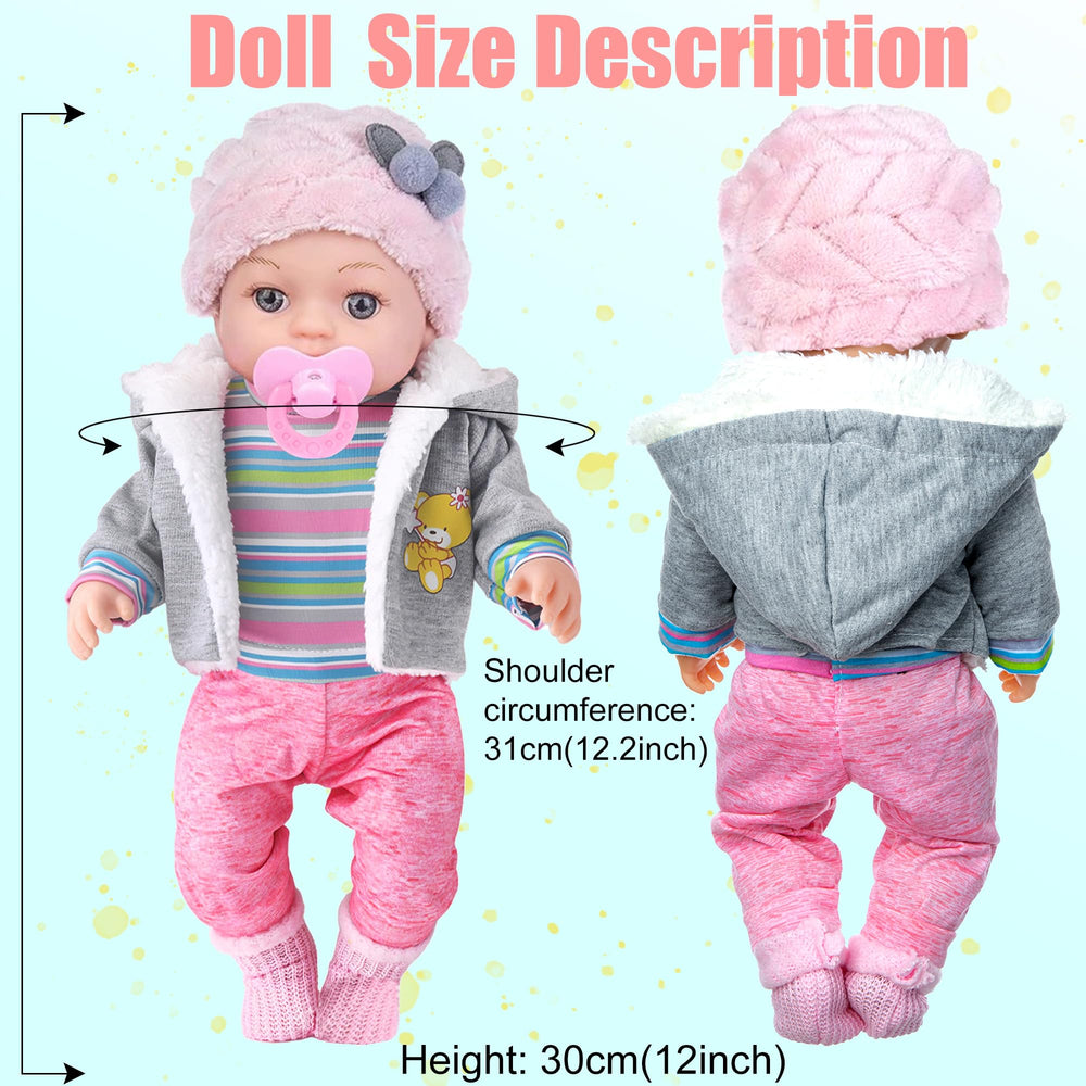 Dollbie 12-inch striped bodysuit outfit for easy styling and pretend dressing.