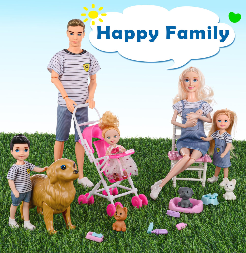 Dollbie dolls family playset baby stroller enables park and outing stories.