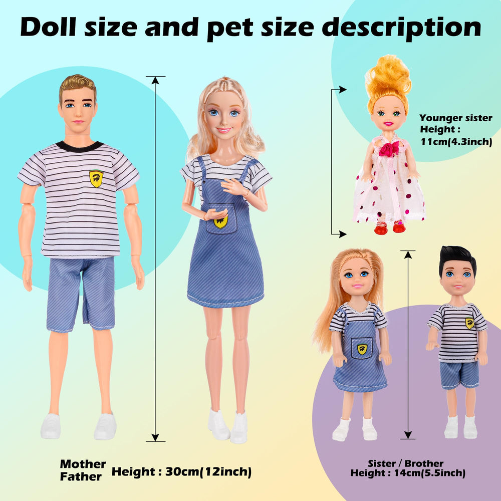 Dollbie dolls family playset daughter dolls used in imaginative scenes.