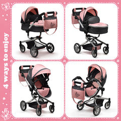 Dolls To Play butterfly bag in pink and gray stores diapers, bottles, and toys.