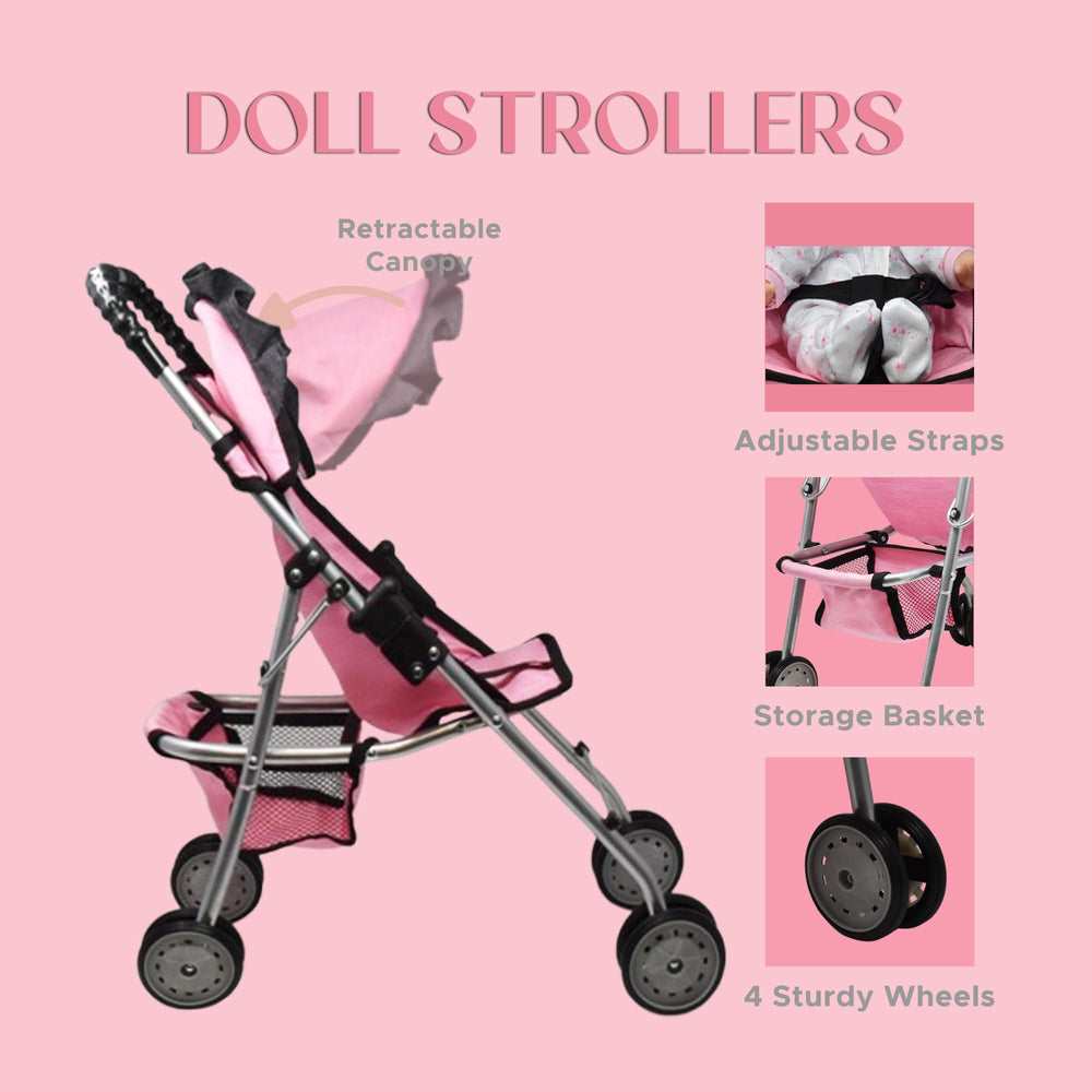 Dolls To Play foldable frame stroller for compact, portable play