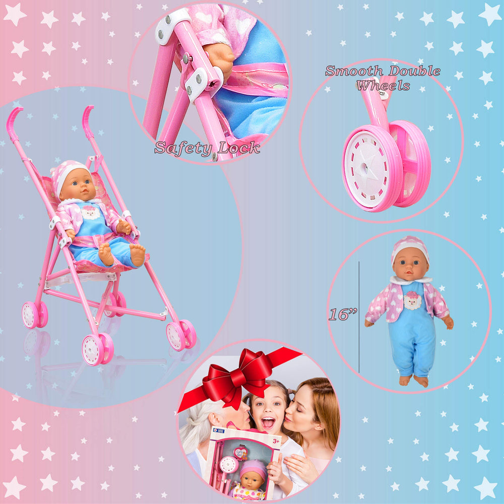 Dolls To Play stroller handles and double wheels offer stable steering.