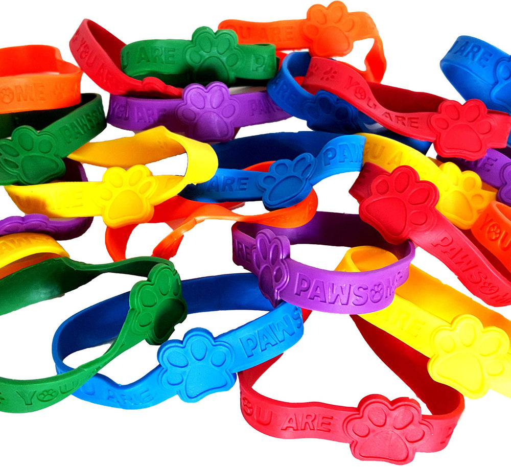 Dondor You Are Pawsome bracelets in a 24-pack, vibrant and kid-friendly party favors.