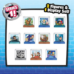 Doorables figurines close-up highlighting glitter eyes and 1.5-inch scale for play.