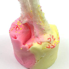 Dope Slimes strawberry banana drizzle close-up shows glossy color and cloud form