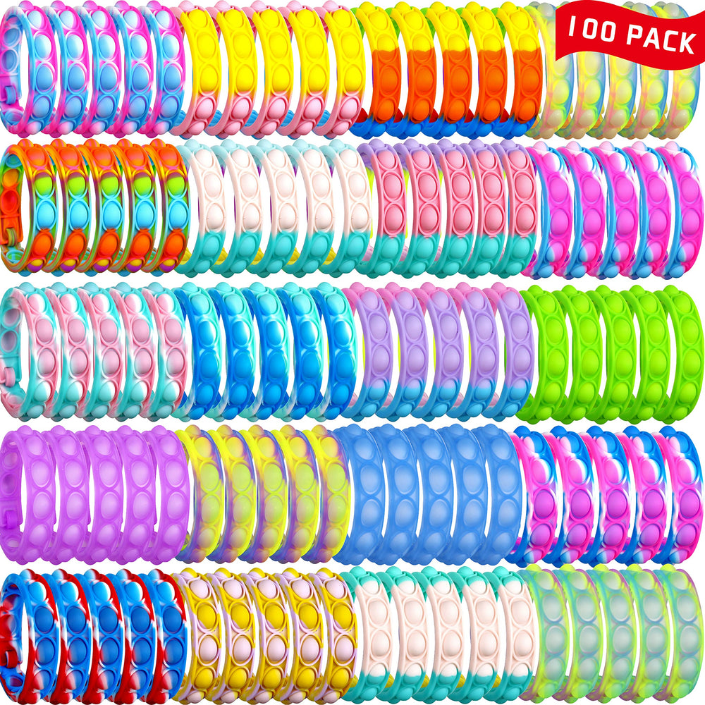 DOPWQAA pop bracelet bulk pack multicolor on wrist, colorful and comfortable
